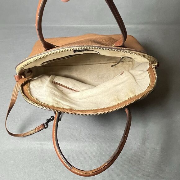 Dooney & Bourke Purse Florentine Tan Pebbled Leather Domed Satchel Front Zip - Picture 6 of 11